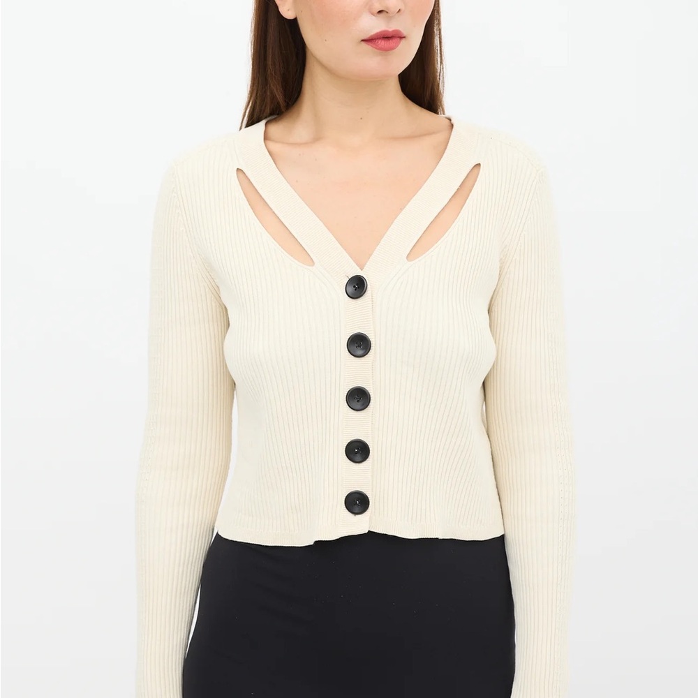 Proenza Schouler Cream Silk Ribbed Cut Out Cardigan